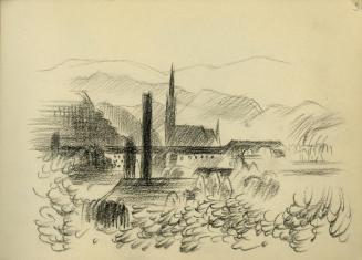 Alfred Wickenburg, Stadtansicht, 1945/1950, Kohle auf Papier, 15 × 20,7 cm, Belvedere, Wien, In ...