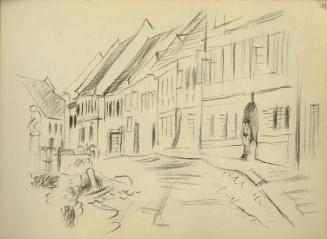 Alfred Wickenburg, Häuserreihe an einer Straße, 1945/1950, Kohle auf Papier, 15 × 20,7 cm, Belv ...