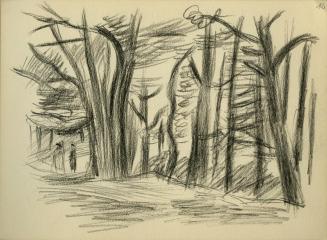 Alfred Wickenburg, Waldstudie mit Personen, 1945/1950, Kohle auf Papier, 15 × 20,7 cm, Belveder ...