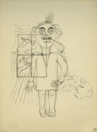 Alfred Wickenburg, Personenskizze und Fenster, 1945/1950, Kohle auf Papier, 20,7 × 15 cm, Belve ...
