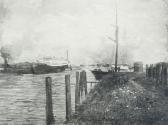 Tina Blau, Aus dem Hamburger Hafen, nach 1904, Öl auf Mahagoni, 49,5 × 61,5 cm, unbekannter Ver ...