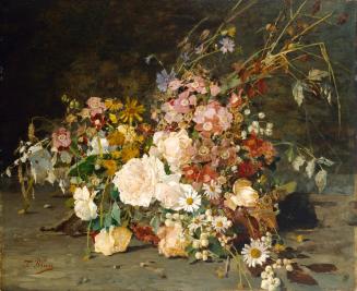 Tina Blau, Sommerblumen, um 1890, Öl auf Holz, 54 × 66 cm, Privatbesitz, Wien