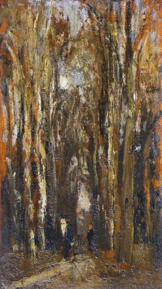 Tina Blau, Spaziergänger im Wald, um 1915, Öl auf Holz, 21 × 12,5 cm, Privatbesitz, Deutschland