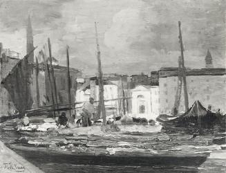 Tina Blau, Fischerhafen in Pirano, 1912, Öl, unbekannter Verbleib