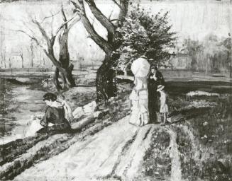 Tina Blau, Frühling im Prater, 1881/1882, Öl auf Pappe, 36 × 45,5 cm, unbekannter Verbleib