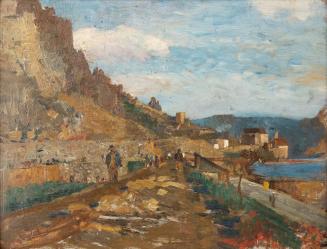 Tina Blau, Bahnbau bei Dürnstein, 1909, Öl auf Karton, 26,5 × 33 cm, Privatbesitz, USA