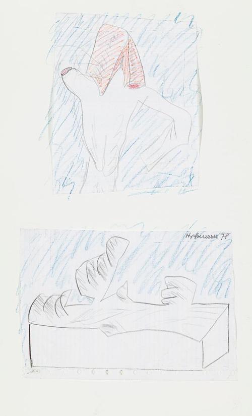 Kurt Hüpfner, Ohne Titel, 1978, Collage, Bleistift und Buntstift auf Papier, 40 × 23,5 cm, Priv ...