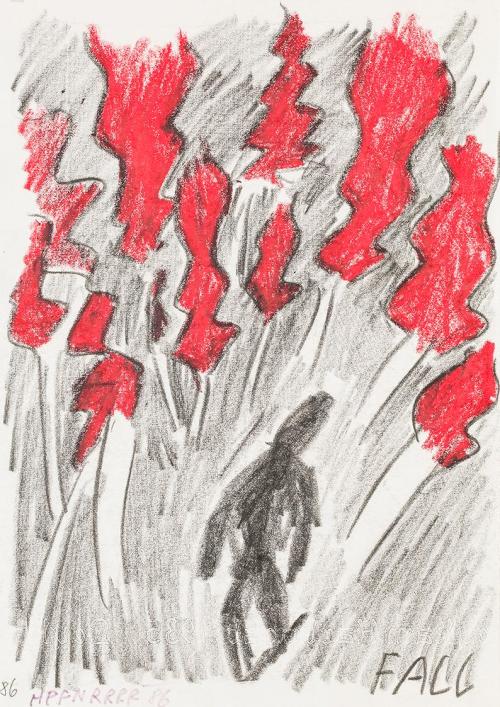 Kurt Hüpfner, Fall, 1986, Bleistift und Pastell auf Papier, kaschiert auf Karton, 29,7 × 21 cm, ...