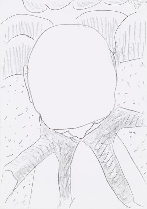 Kurt Hüpfner, Ohne Titel, 1999, Bleistift auf Papier, kaschiert auf Karton, 29,7 × 21 cm, Priva ...