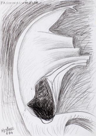 Kurt Hüpfner, Faschingsumzug, 2004, Bleistift und schwarze Kreide auf Papier, kaschiert auf Kar ...