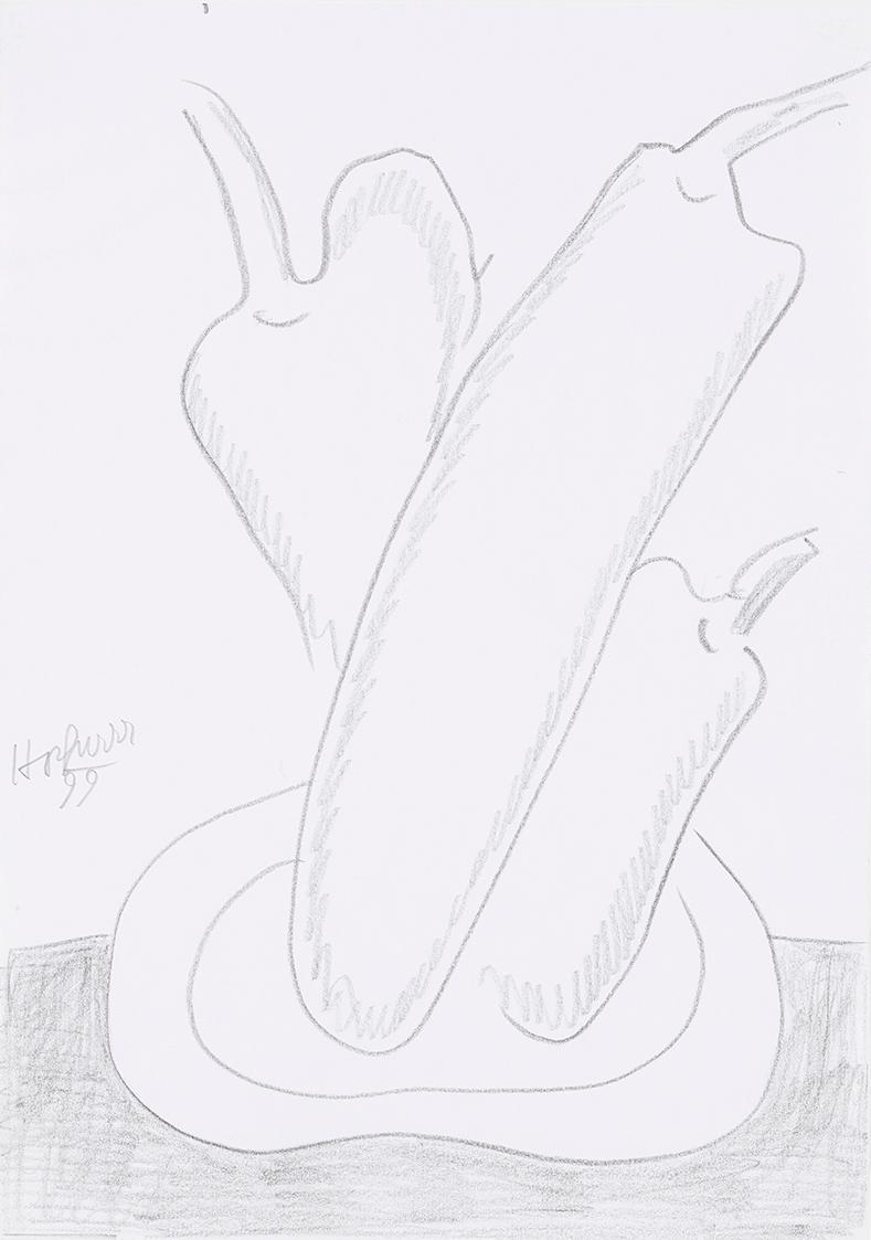 Kurt Hüpfner, Ohne Titel, 1999, Bleistift auf Papier, kaschiert auf Karton, 29,7 × 21 cm, Priva ...