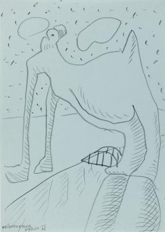 Kurt Hüpfner, Brückenfigur, 1996, Bleistift auf blauem Papier, kaschiert auf Karton, 29,7 × 21  ...