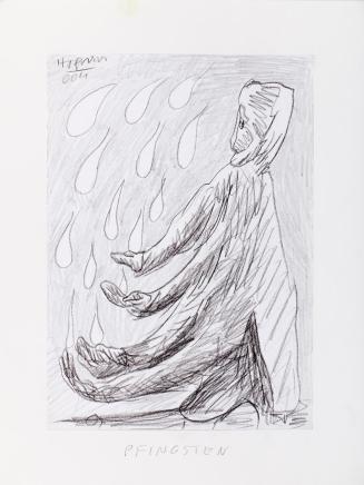 Kurt Hüpfner, Pfingsten, 2004, Bleistift und schwarzer Buntstift auf Papier, kaschiert auf Kart ...