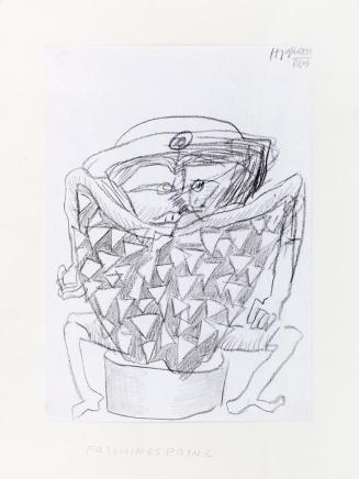 Kurt Hüpfner, Faschingsprinz, 2004, Bleistift und schwarze Kreide auf Papier, kaschiert auf Kar ...