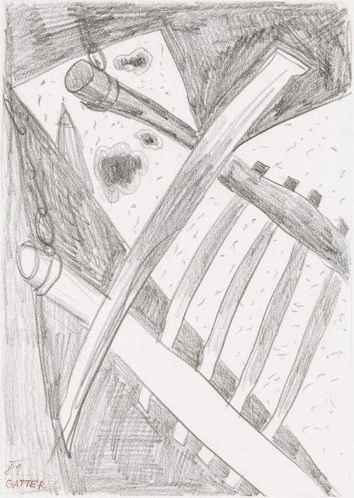 Kurt Hüpfner, Gatter, 1989, Bleistift auf Papier, kaschiert auf Karton, 29,7 × 21 cm, Privatbes ...