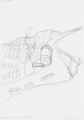Kurt Hüpfner, "Schwechat Autobahn", 1988, Bleistift auf Papier, kaschiert auf Karton, 29,7 × 21 ...