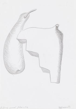 Kurt Hüpfner, Birne und Flasche, 1989, Bleistift auf Papier, kaschiert auf Karton, 29,7 × 21 cm ...