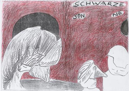 Kurt Hüpfner, Schwarze Sonne, Graphic Novel, nach 2002, Kopie, bearbeitet mit Kohle und rotem B ...