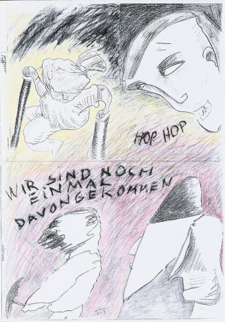 Kurt Hüpfner, Zyklon 5, Graphic Novel, um 2003, Kopie, mit Buntstift und Kohle bearbeitet, 60,5 ...
