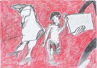 Kurt Hüpfner, Ohne Titel, Graphic Novel, um 2000, Kopie, mit roter Kreide bearbeitet, 30 × 42 c ...
