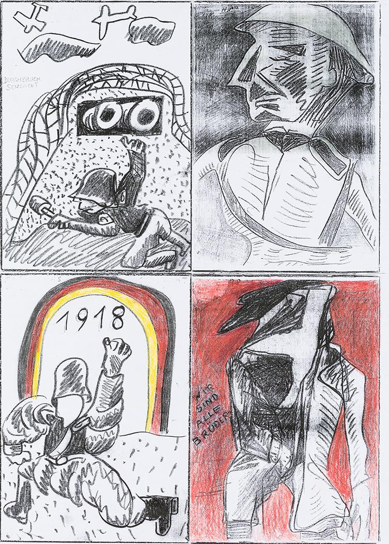 Kurt Hüpfner, Ohne Titel, Graphic Novel, um 2000, Kopie, mit Buntstift bearbeitet, 61 × 44 cm,  ...