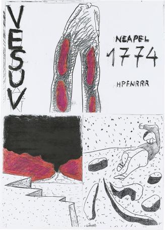 Kurt Hüpfner, Vesuv 1, Graphic Novel, um 2005, Kopien, mit Buntstift bearbeitet, 60 × 42,5 cm,  ...