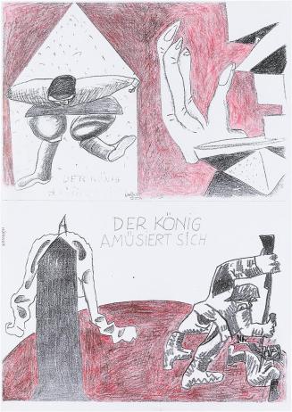 Kurt Hüpfner, Der König amüsiert sich 1, Graphic Novel, um 2000, Kopien, mit Buntstift bearbeit ...