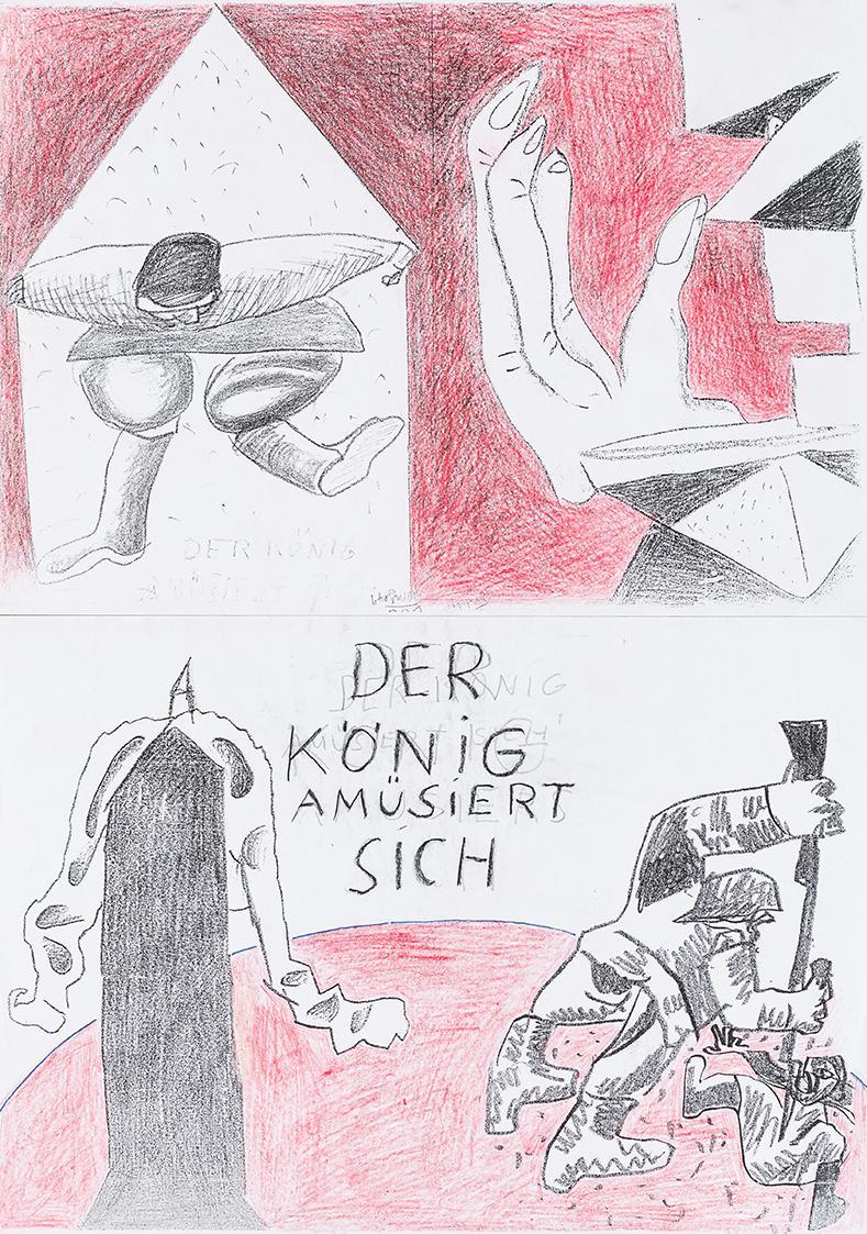 Kurt Hüpfner, Der König amüsiert sich 1, Graphic Novel, nach 2001, Kopien, mit rotem Buntstift  ...