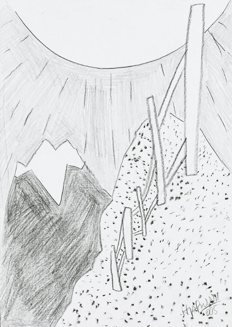 Kurt Hüpfner, Ohne Titel, 2005, Bleistift und Kohle auf Papier, 29,7 × 21 cm, Privatbesitz, Wie ...