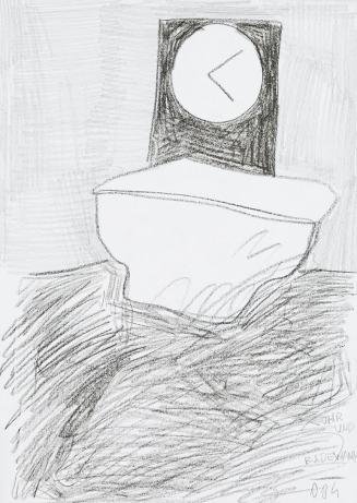 Kurt Hüpfner, Uhr und Badewanne, 2004, Bleistift und schwarzer Buntstift auf Papier, 29,7 × 21  ...