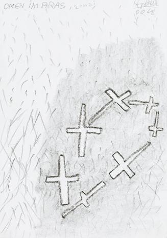 Kurt Hüpfner, Omen im Gras, Zombi, 2004, Bleistift und Kohle auf Papier, 29,7 × 21 cm, Privatbe ...