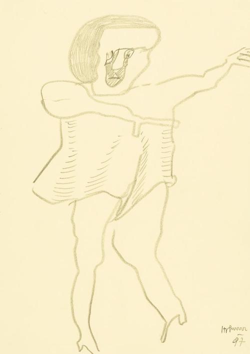 Kurt Hüpfner, Ohne Titel, 1997, Bleistift auf gelbem Papier, kaschiert auf Karton, 29,7 × 21 cm ...