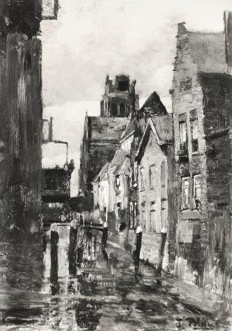 Tina Blau, Voorstraat Haven in Dordrecht, 1907, Öl auf Holz, 33 × 23,5 cm, unbekannter Verbleib
