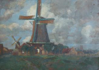 Tina Blau, Zwei Mühlen. Dordrecht, 1907, Öl auf Holz, 23,4 × 33,1 cm, Privatbesitz, Wien