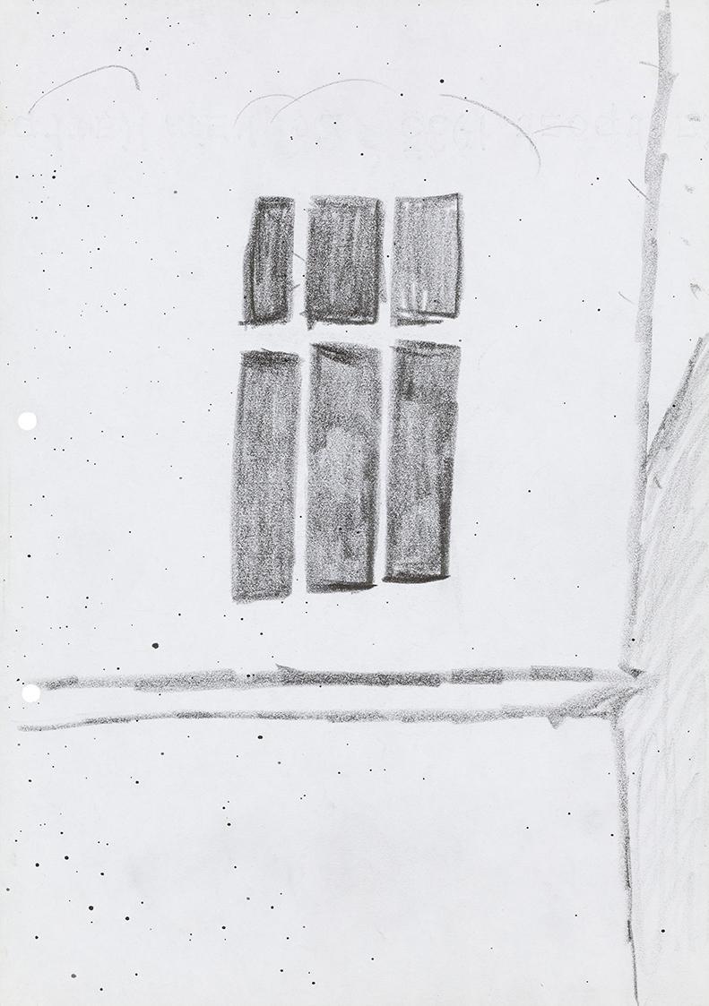 Kurt Hüpfner, Ohne Titel, um 1995, Bleistift und schwarze Aquarellspritzer auf Papier, 29,7 × 2 ...