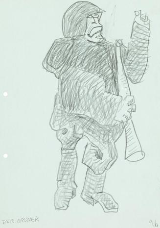 Kurt Hüpfner, Der Ordner, 1996, Bleistift auf türkisfarbenem Papier, 29,7 × 21 cm, Privatbesitz ...