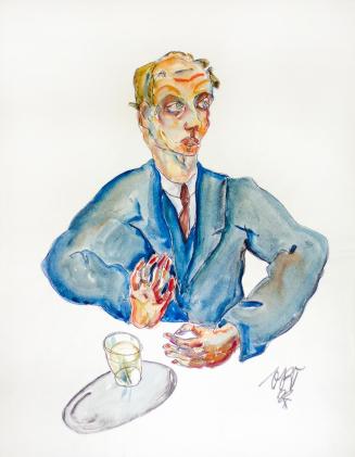Otto Rudolf Schatz, Mann im Kaffeehaus, 1922, Aquarell, schwarze Kreide auf Papier, 60,5 × 47 c ...