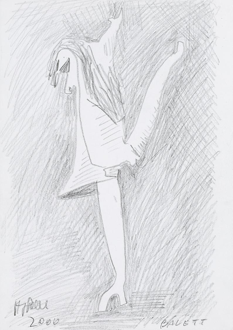 Kurt Hüpfner, "Balett", 2000, Bleistift auf Papier, 29,7 × 21 cm, Privatbesitz, Wien