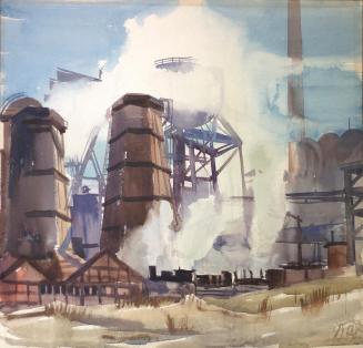 Otto Rudolf Schatz, Industrie, um 1936, Aquarell, Bleistift auf Papier, 47,5 × 52,9 cm, Privatb ...