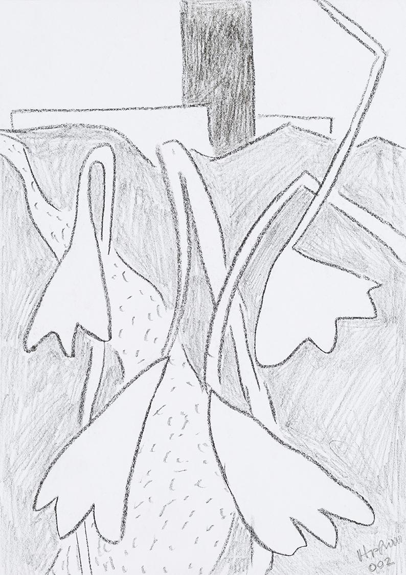 Kurt Hüpfner, Ohne Titel, 2002, Bleistift und schwarze Kreide auf Papier, 29,7 × 21 cm, Privatb ...
