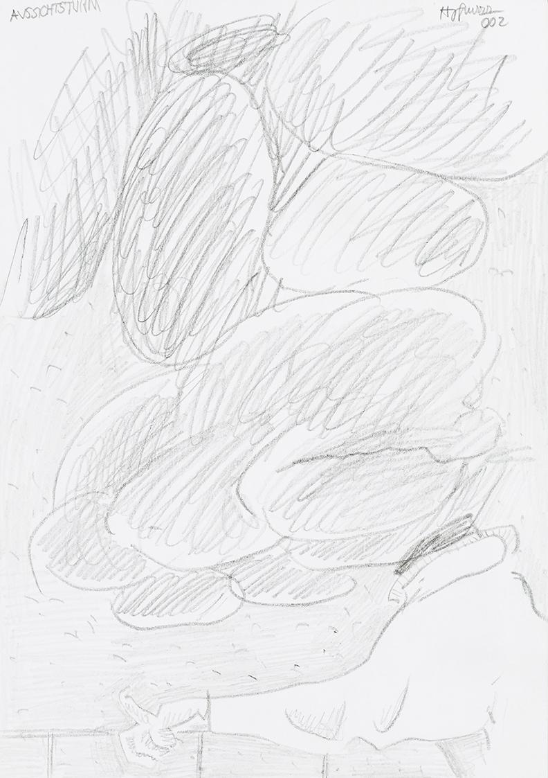 Kurt Hüpfner, Aussichtsturm, 2002, Bleistift auf Papier, 29,7 × 21 cm, Privatbesitz, Wien