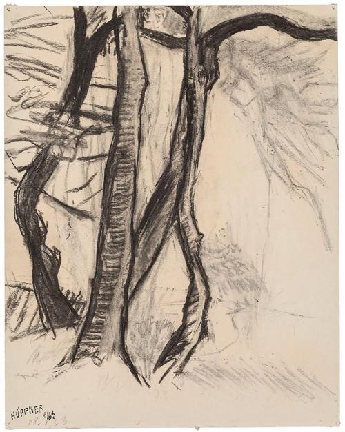 Kurt Hüpfner, Ohne Titel, 1963, Kohle und schwarze Kreide auf Papier, 54,5 × 43 cm, Privatbesit ...