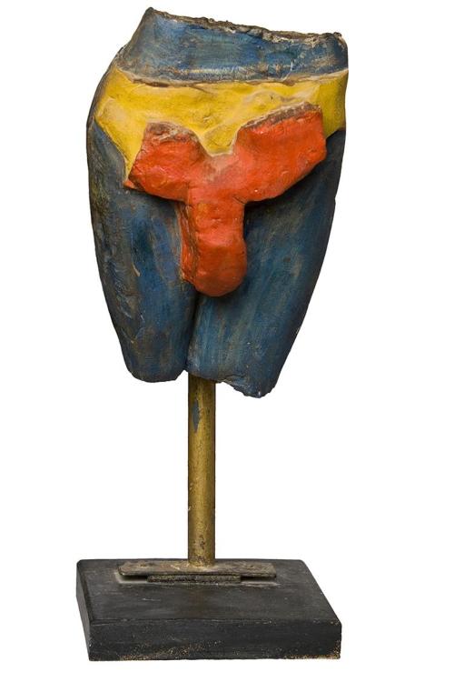 Kurt Hüpfner, Torso, um 1990, Metallstange, Holz, Gips, mit Acrylfarbe bemalt, 38,5 × 16,5 × 17 ...