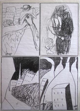 Kurt Hüpfner, Suburbia 2, um 2000, Vier Kopien, kaschiert auf Papier, mit schwarzer Kreide umra ...