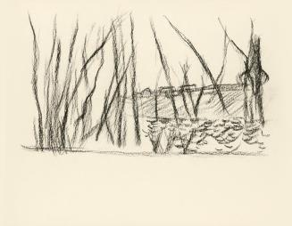 Alfred Wickenburg, Landschaft mit Gebäuden im Hintergrund, um 1945, Kohle auf Papier, Blattmaße ...