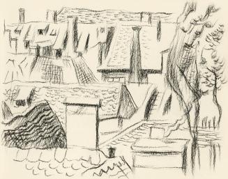 Alfred Wickenburg, Dachlandschaft, um 1945, Kohle auf Papier, Blattmaße: 14,8 × 19,5 cm, Leihga ...