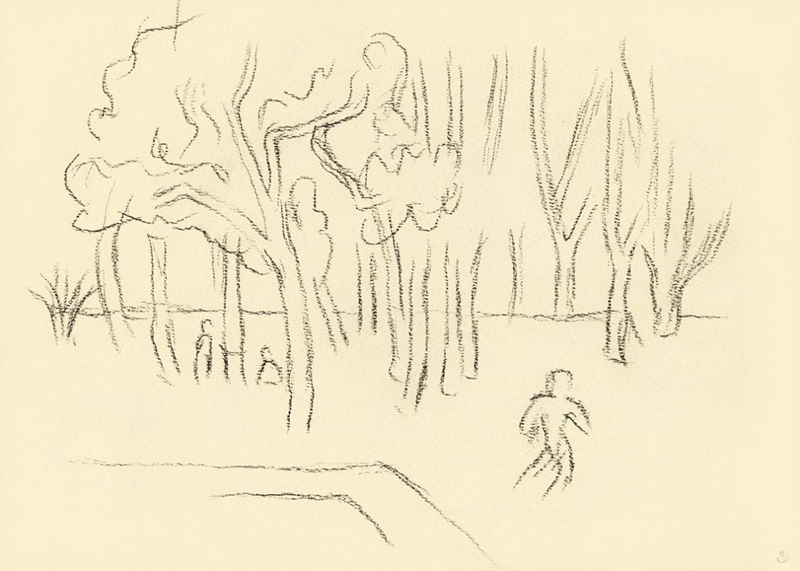 Alfred Wickenburg, Personen in einem Park, 1945/1950, Kohle auf Papier, 21 × 29,5 cm, Belvedere ...