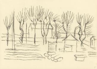 Alfred Wickenburg, Haus in einem Garten, 1945/1950, Kohle auf Papier, 21 × 29,5 cm, Belvedere,  ...