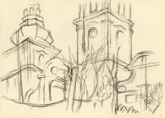 Alfred Wickenburg, Kirchenarchitektur, 1945/1950, Kohle auf Papier, 21 × 29,5 cm, Belvedere, Wi ...