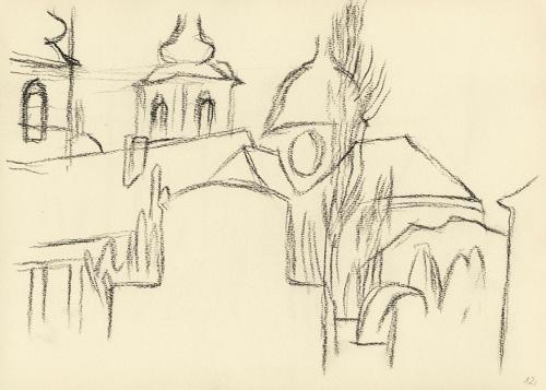 Alfred Wickenburg, Kirchenarchitektur, 1945/1950, Kohle auf Papier, 21 × 29,5 cm, Belvedere, Wi ...